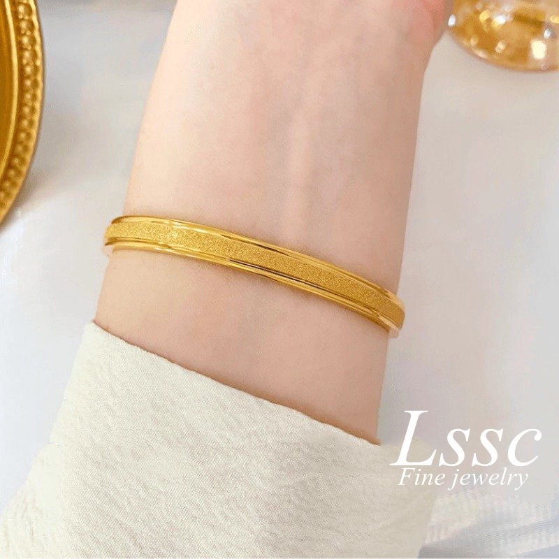 Gelang Titanium Wanita Anti Karat Matte Cantik Emas 18K Mewah Bangle Fashion Korea Aksesoris Perhiasan