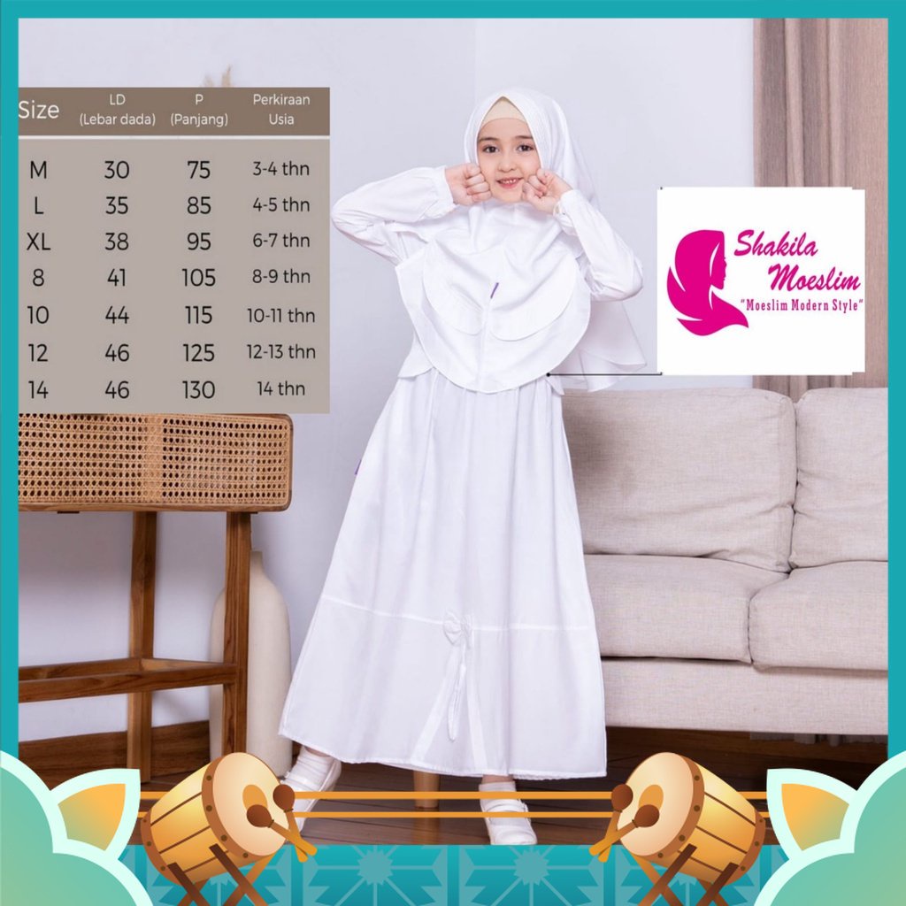 NEW SIAP KIRIM GAMIS ANAK MURAH PREMIUM NYAMAN DIPAKAI / Baju Gamis Syari Anak Putih / Baju Muslim A
