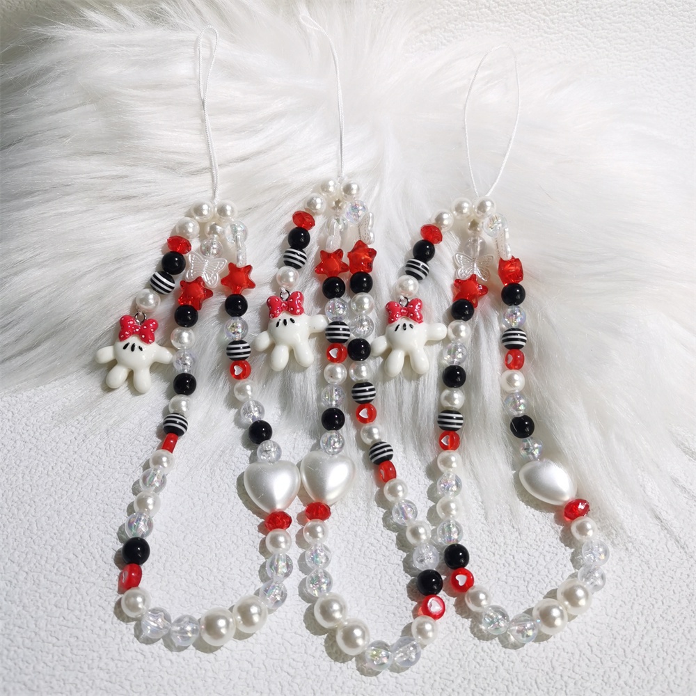 Ins Lucu Minnie Tangan Liontin Ponsel Rantai Anti-Lost Lembut Tembikar Tali Tali Strap Lanyard Manik-Manik Akrilik Warna-Warni Kasus Ponsel Gantung Kabel