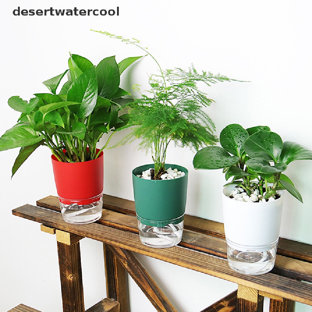 Deid 1Pc Pot Tanaman Self Watering Plastik Bening Double-Layer Penyimpanan Air Pot Bunga Martijn