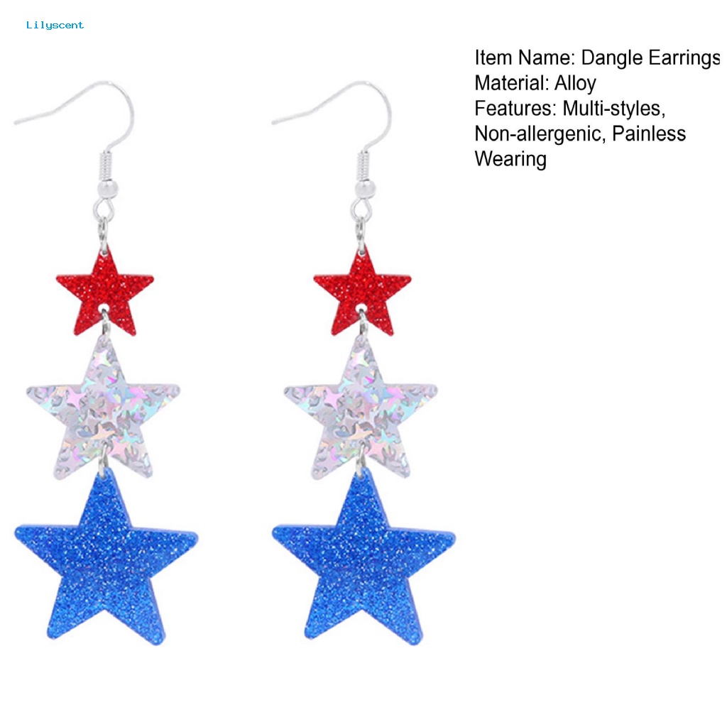 Lilyscent 1pasang Charming Drop Earrings Women Jewelries July 4th Anting Bendera Amerika Tidak Sakit Memakai