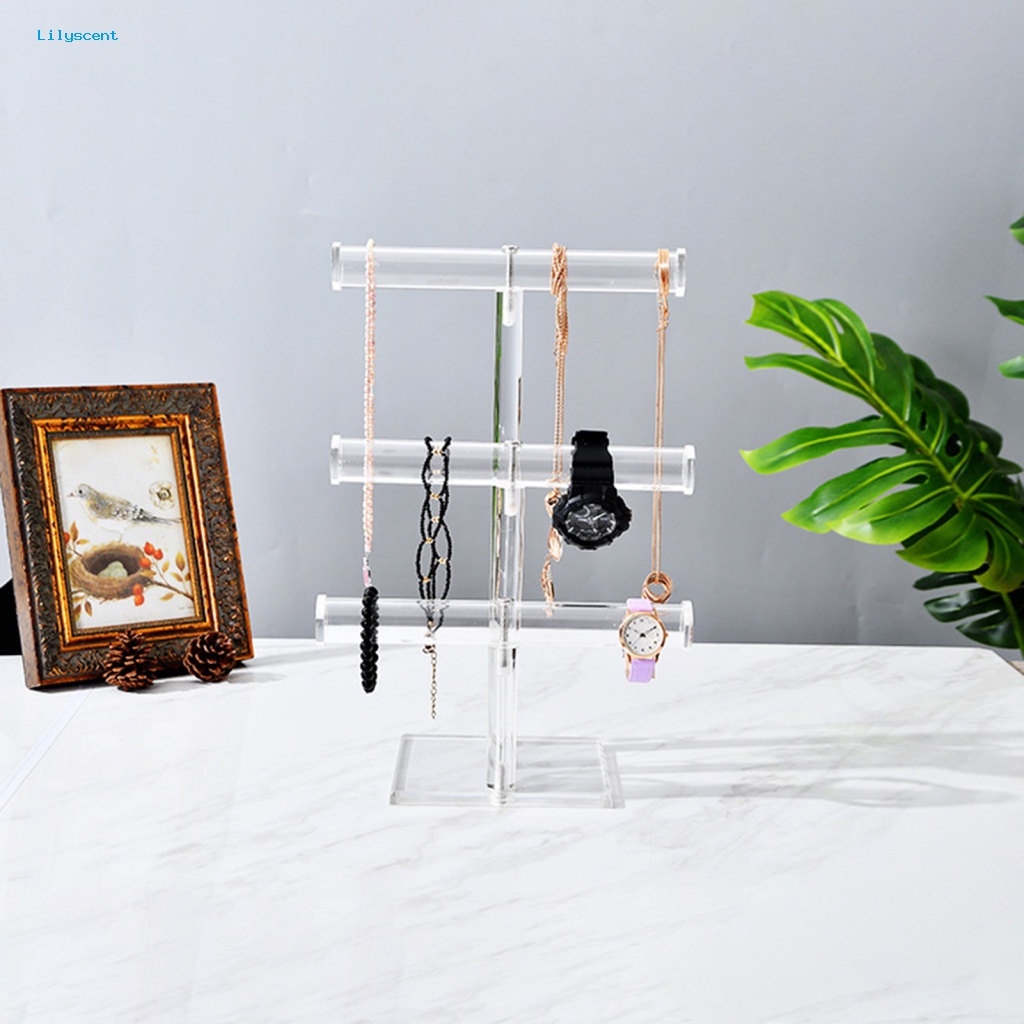 Lilyscent Acrylic Display Stand Pemakaian Rumah Perhiasan Rantai T-bar Rak Display Bertingkat