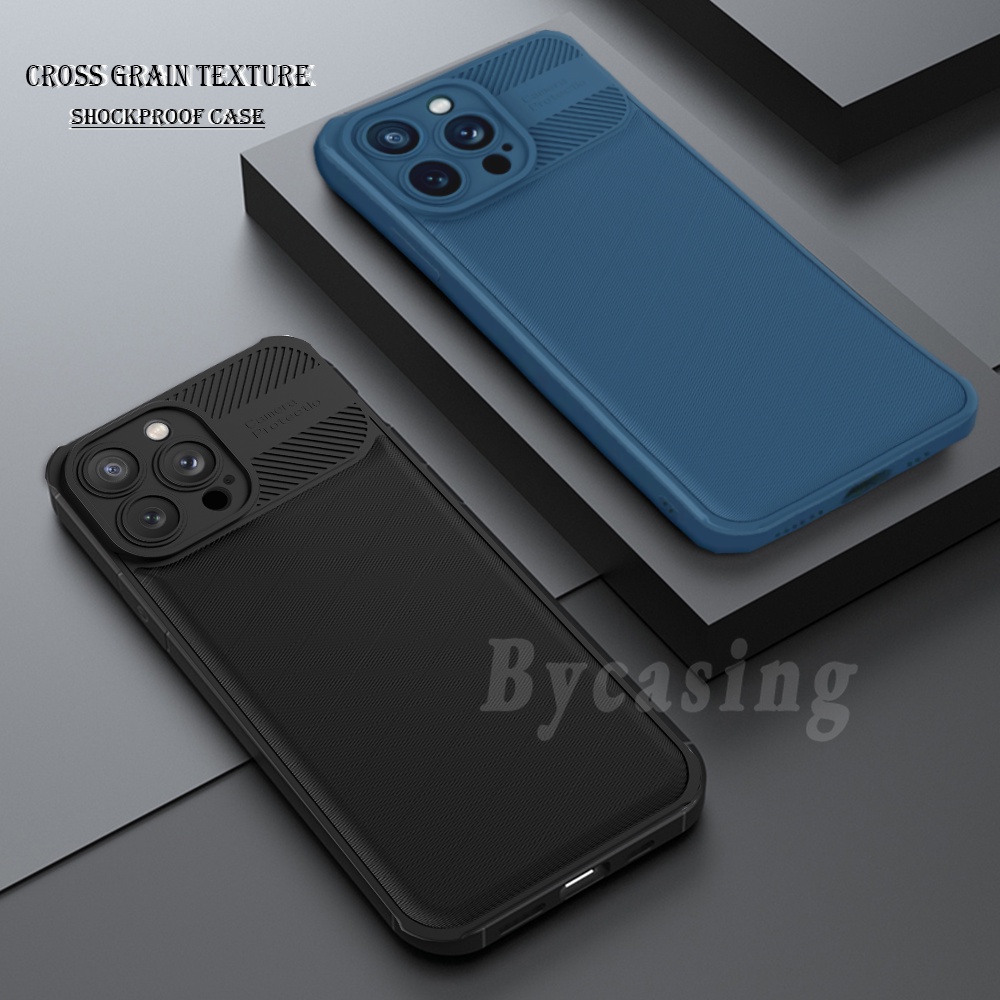 Realme C55 C35 C33 C31 Realme 10 C21Y C25Y C25 C15 C12 C3 C2 Realme 5 5i 5s 6i Narzo 50A Prime Luxury Cross Grain Tekstur Miring Non Slip Serat Karbon Silikon Shockproof Case BY