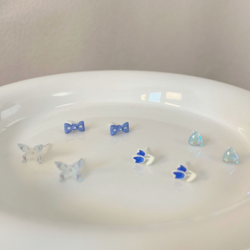 Kami Bunga 8 Pcs Manis S925 Perak Biru Pink Tulip Kupu-Kupu Sakura Stud Anting-Anting Untuk Wanita Gadis Korea Musim Panas Fashion Bunga Sakura Anting-Anting Set Hypoallergenic Telinga Perhiasan