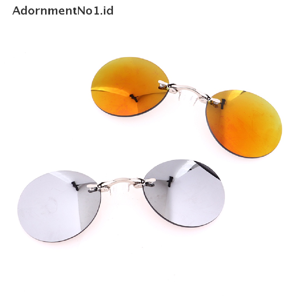 [AdornmentNo1] Kacamata Hitam Mini Tanpa Bingkai Clip On Hidung Lensa Kacamata Bulat Pria Eyeglasses [ID]