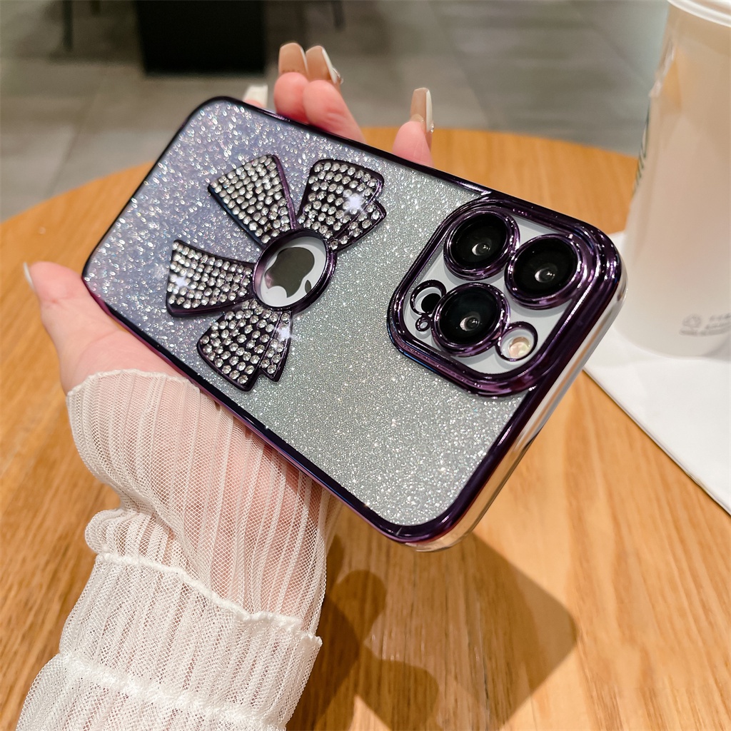 Kreatif aesthetic 3D masonry bow case iPhone 14pro Max case iPhone 12 13 Pro Max14 plus 11promax case Kamera Perlindungan Lensa Kedip Mewah Perlindungan shock TPU soft case