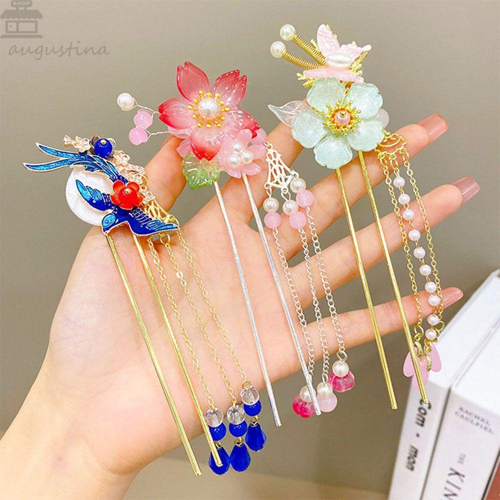 Augustina Tusuk Konde Bentuk U Desain Bunga / Kupu-Kupu Hias Mutiara Gaya Retro / Elegan Untuk Wanita