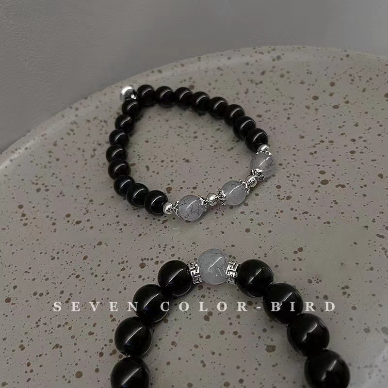 Gelang Pasangan Kristal Obsidian Magnet Siswa Korea Hadiah Gelang Mode Sederhana