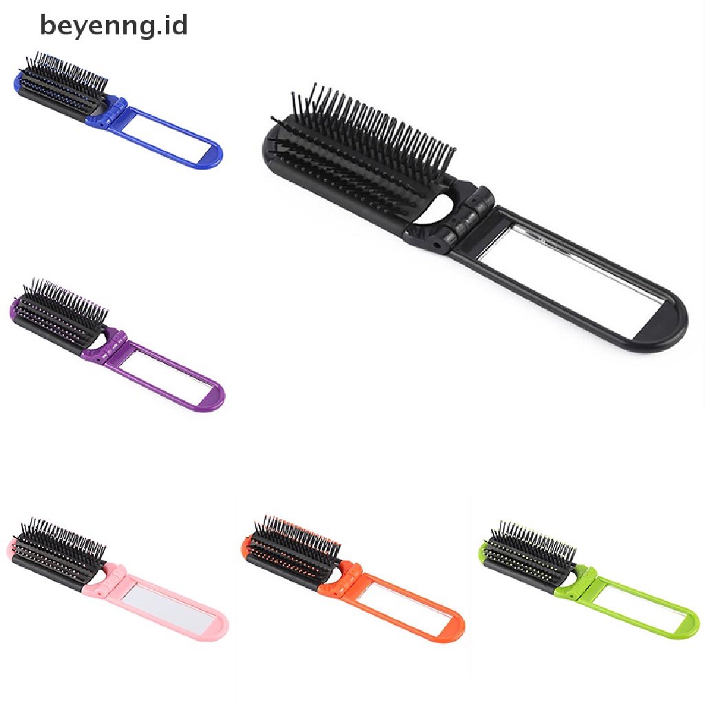 Beyen Sisir Rambut Travel Profesional Portable Sikat Rambut Lipat &amp; Cermin Compact Comb ID