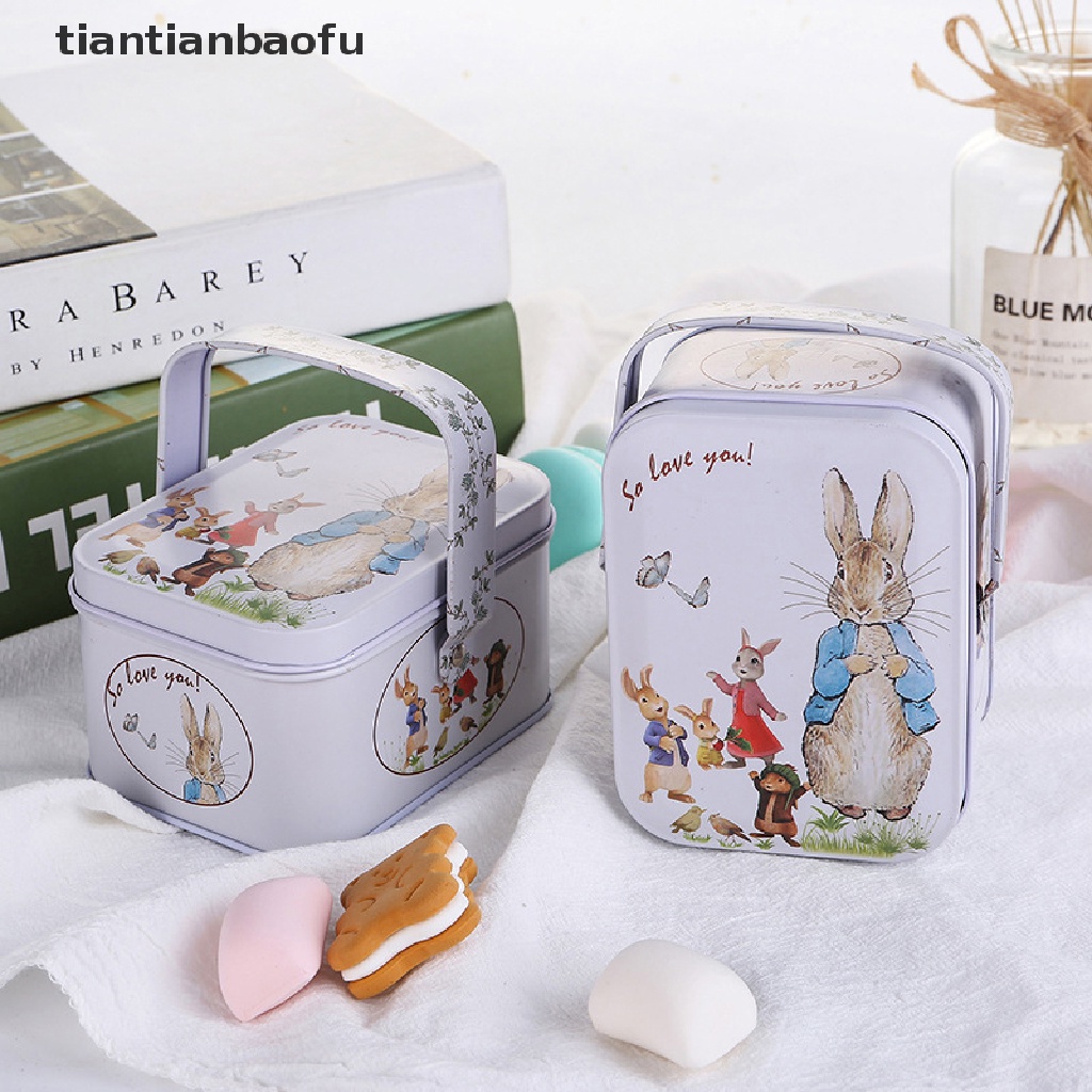 [tiantianbaofu] White Rabbit Toffee Tin Can Small Suitcase Storage Can Tin Metal Candy Box Gift Butik