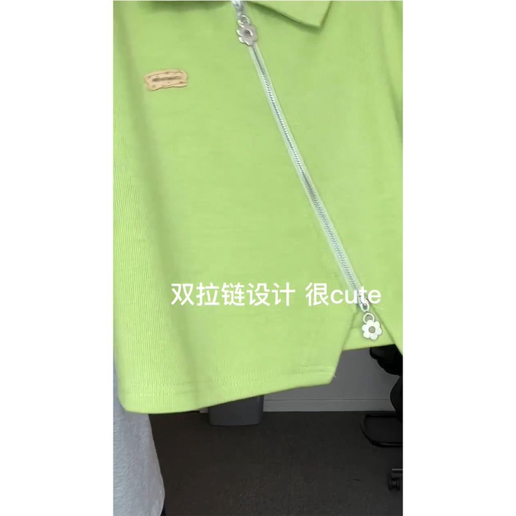 Red Amerika desain ritsleting tidak teratur polo shirt lengan pendek T-shirt wanita musim panas versi Korea dari INS slim cropped umbilical top