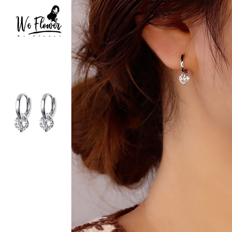 Kami Bunga Klasik s925 Perak Tunggal Zirkon Bersinar Putaran Hoop Anting-Anting Untuk Wanita Perempuan Elegan Kristal Lingkaran Anting-Anting Minimalis Telinga Perhiasan Aksesoris