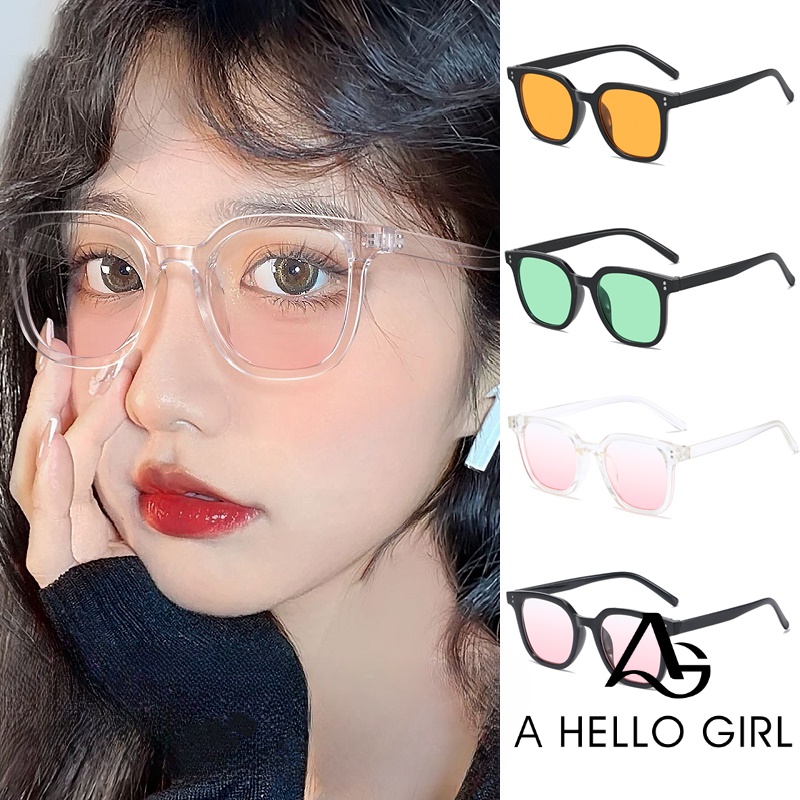 Ahellogirl Kacamata Hitam Bingkai Kotak Gradasi Pink Wanita