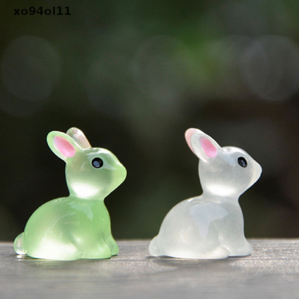 Xo 10PCS Lucu Mini Luminous Resin Bunnies Ornamen Glow Miniatur Kelinci OL