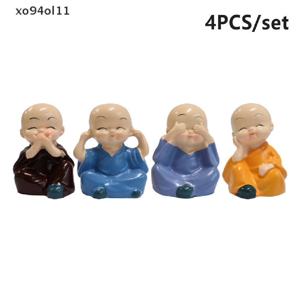 Xo 4Pcs Kerajinan Resin Hadiah Indah Biksu Kecil Patung Biksu Lucu Buddha OL