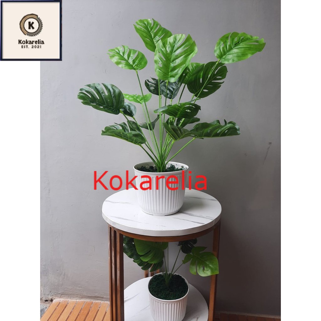 dnd / DAUN MONSTERA 5818 BESAR + POT 8828 /TANAMAN HIAS ARTIFISIAL BUNGA PALSU DAUN PLASTIK DAUN BAG