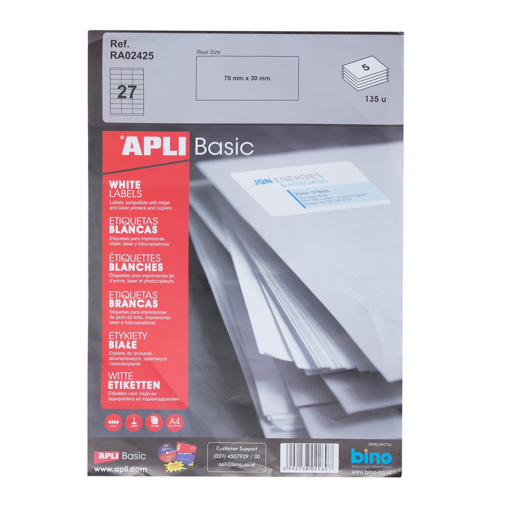

APLI Basic Label Stiker Putih A4 70x30mm 135pcs