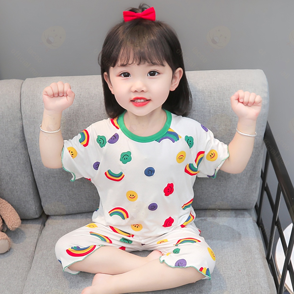 Lacoo Baju tidur bayi anak es sutra Piyama lucu anak perempuan Baju tidur pakaian anak set