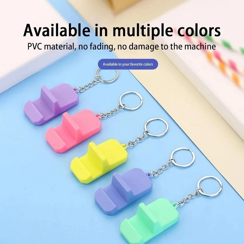 Bahan PVC Kreatif Universal Portable Mini Tempat Ponsel Plastik Gantungan Kunci Keychain Liontin Untuk Ponsel Desktop Malas Bracket Ornamen Hias