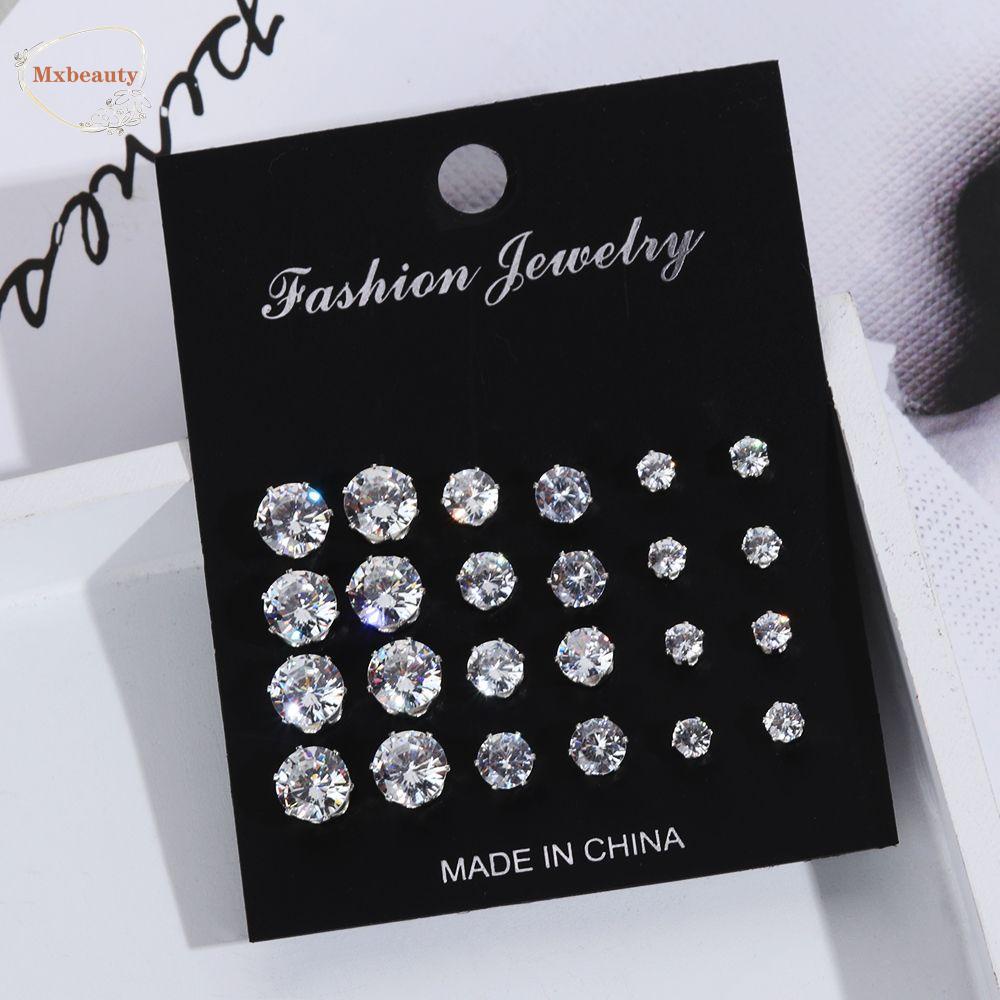 Mxbeauty Set Anting Mewah Shiny Round Metal 12pasang/Set Kristal Untuk Perhiasan Wanita