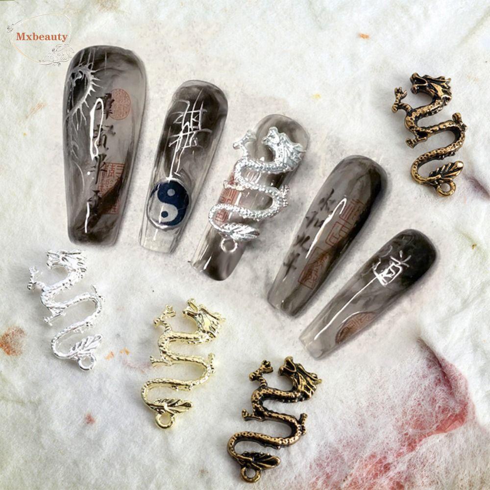 Mxbeauty Alloy Naga Dekorasi Kreatif DIY Retro Perak Emas Nail Art 3D Logam Kuku Ornamen