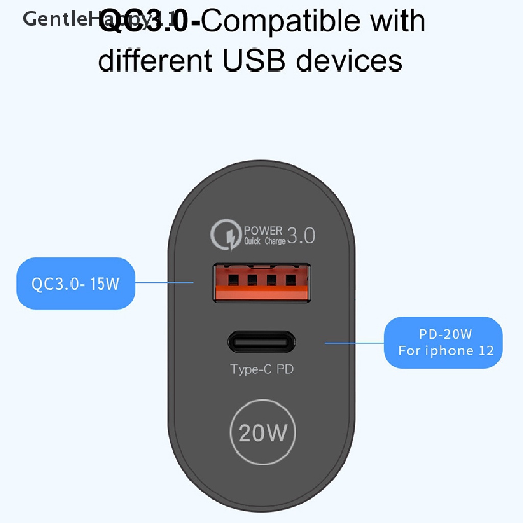 Gentlehappy Adaptor Charger USB C Super Si 20W Untuk iPhone 13tipe C QC 3.0 PD Fast Charge id