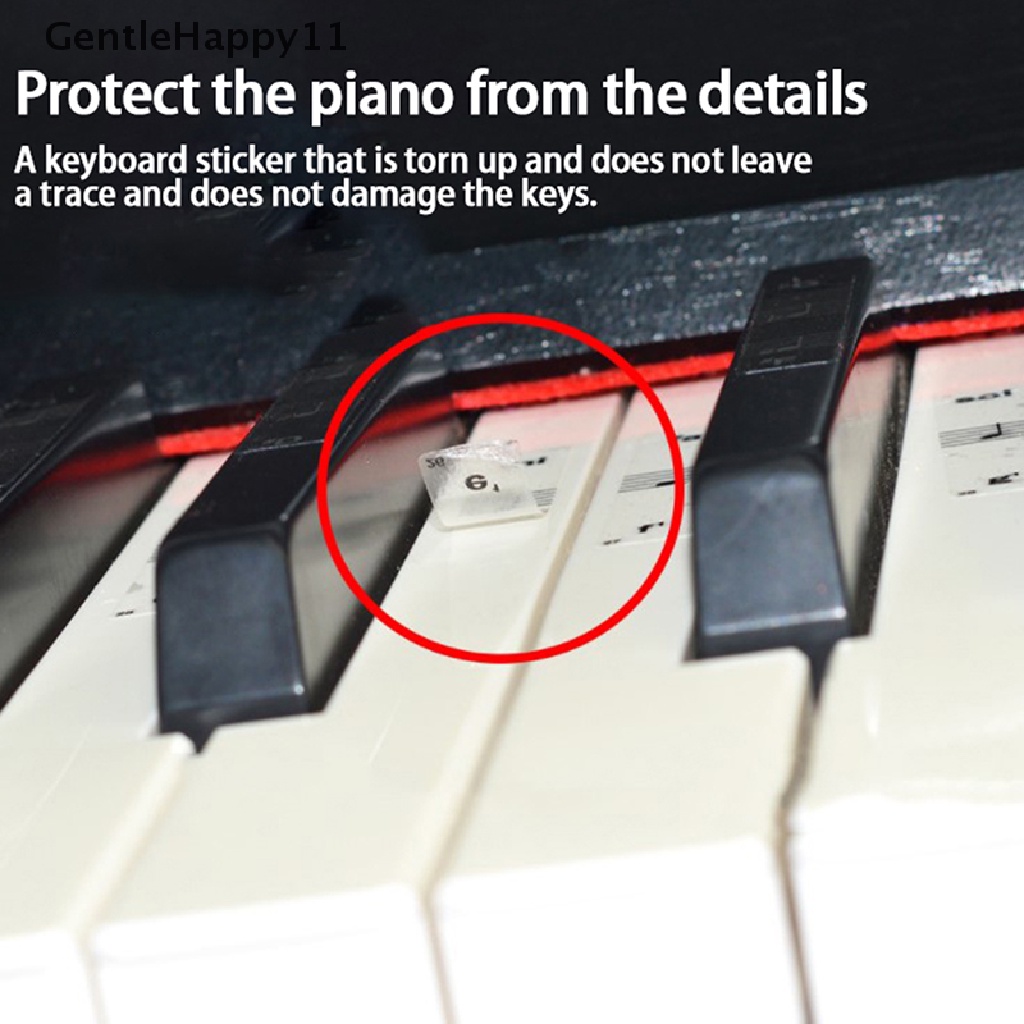 Gentlehappy 54 /61 /88Kunci Piano Stiker Transparan Piano Keyboard PVC Stiker Piano Stave id