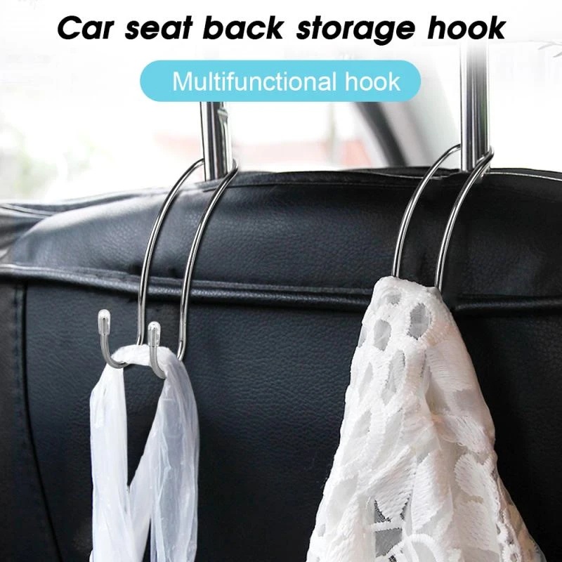 Universal Car Seat Headrest Stainless Steel Storage Hooks/Tempat Gantungan Kursi Belakang Kendaraan Mobil Untuk Tas Handbag &amp; Baju &amp; Sembako/Otomotif Organizer Double Hooks