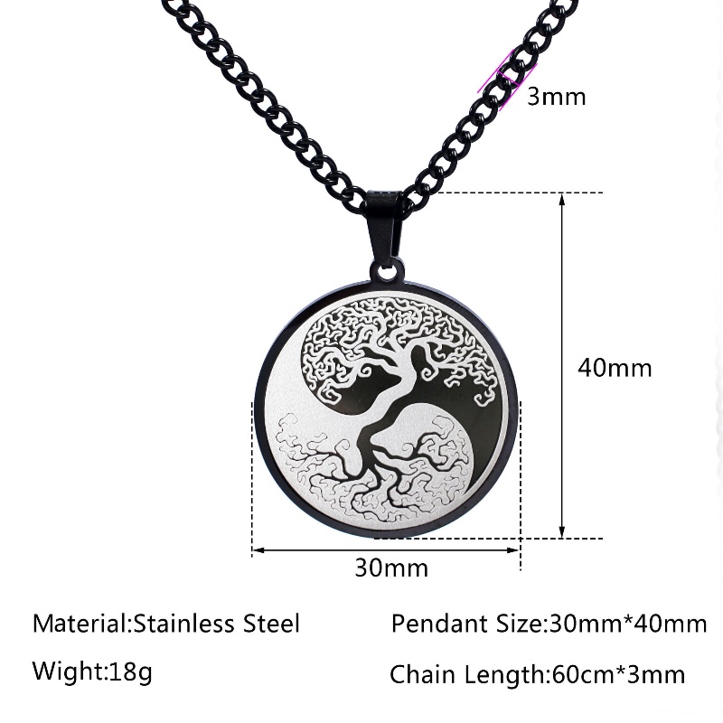 Z H Perhiasan Hip Hop Rock Stainless Steel Pohon Kehidupan Tai Chi Yin Yang Delapan Trigram Liontin Untuk Pria Dan Wanita Fashion Baja Titanium Kalung Retro Punk Aksesoris Pesta