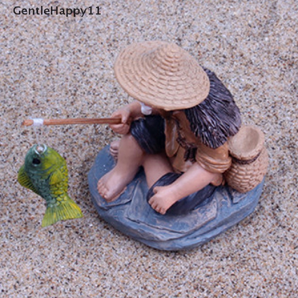 Gentlehappy Mancing Orang Tua Resin Figure Patung Ornamen Taman Pemandangan Mikro GardenCrafts id