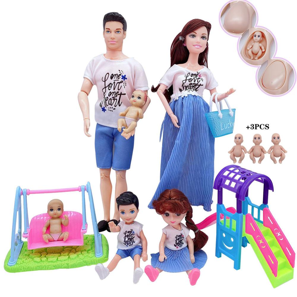Timekey 5Pcs Boneka Pasangan Keluarga Ibu Hamil Doll Stroller Bed Aksesoris Babyborn Ken &amp; Wife Mainan Anak Kids Pretend Play Mainan Untuk Anak Perempuan M5W6