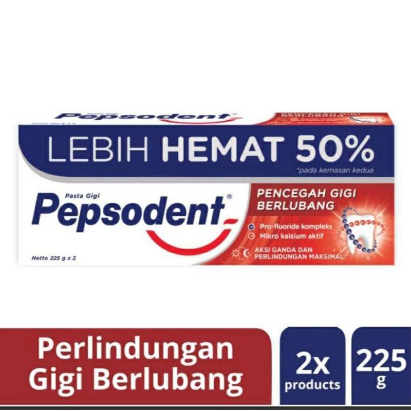 PASTA GIGI PEPSODENT PENCEGAH GIGI BERLUBANG  225GR 1PACK ISI 2