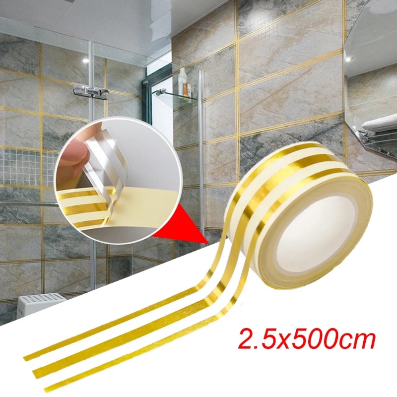 5m/roll Indah Ubin Keramik Emas Tape Tahan Jamur Perekat Diri Gap Sealing Foil Strip Dinding Lantai Stiker DIY Dekorasi Rumah