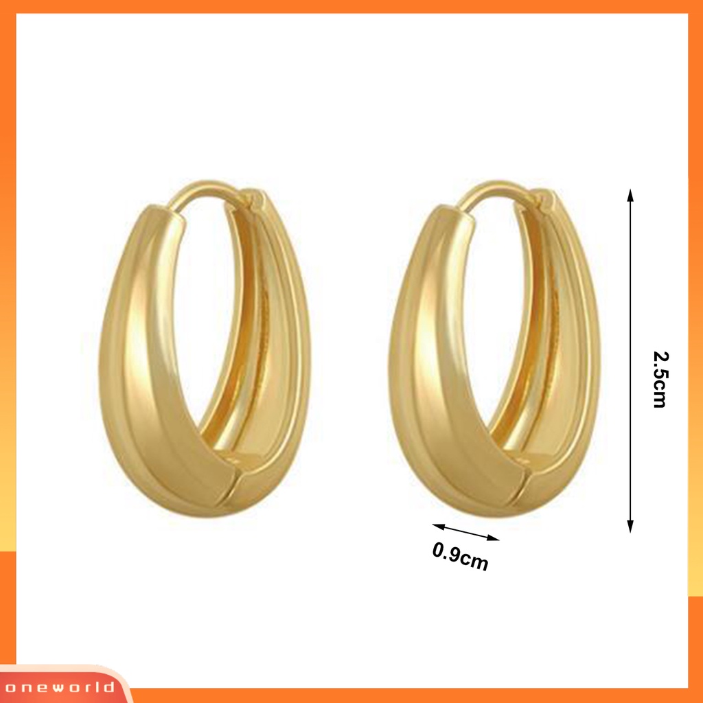 [EONE] 1pasang Anting Hoop Temperamen Besar Geometris Hadiah Emas Gaya Retro Wanita Oval Anting Fashion Perhiasan