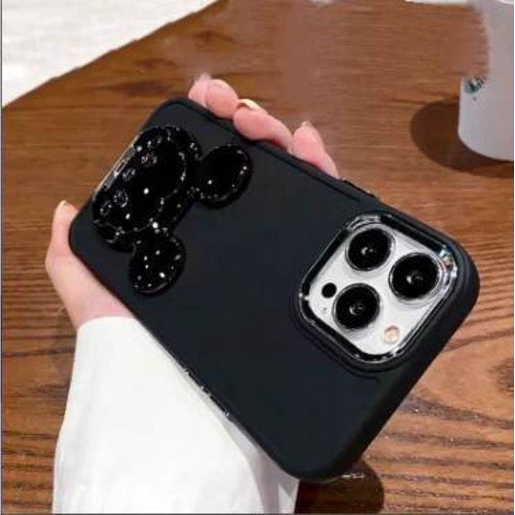 IPHONE Casing Ponsel Desain Berdiri Bahan Baja Hitam Kepala Mouse Kompatibel Dengan Iphone12 13 14 11 Pro Max X Xs Max Xr Ddwcf