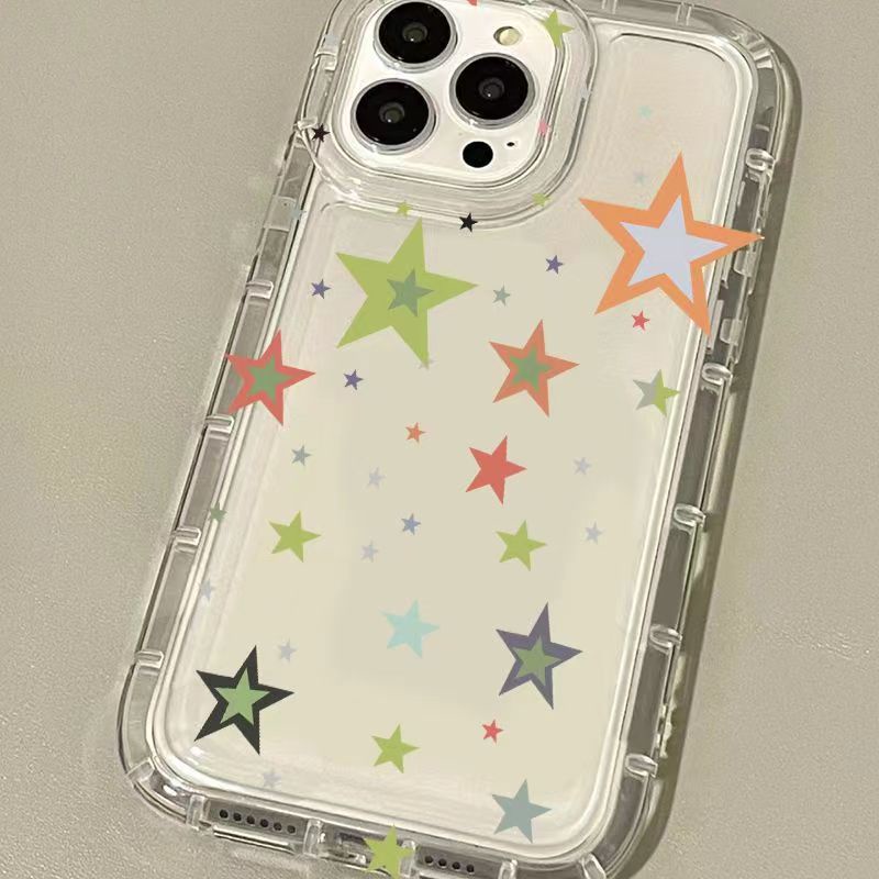 IPHONE Ins Star Phone Case Cocok Untuk Iphone11 14 14pro 14plus 13 13mini 13pro 13prm iPhone12 7Plus 8Plus Xr XS 13 12mini Pro Max Empat Sudut Casing Ponsel Transparan Tahan Guncangan