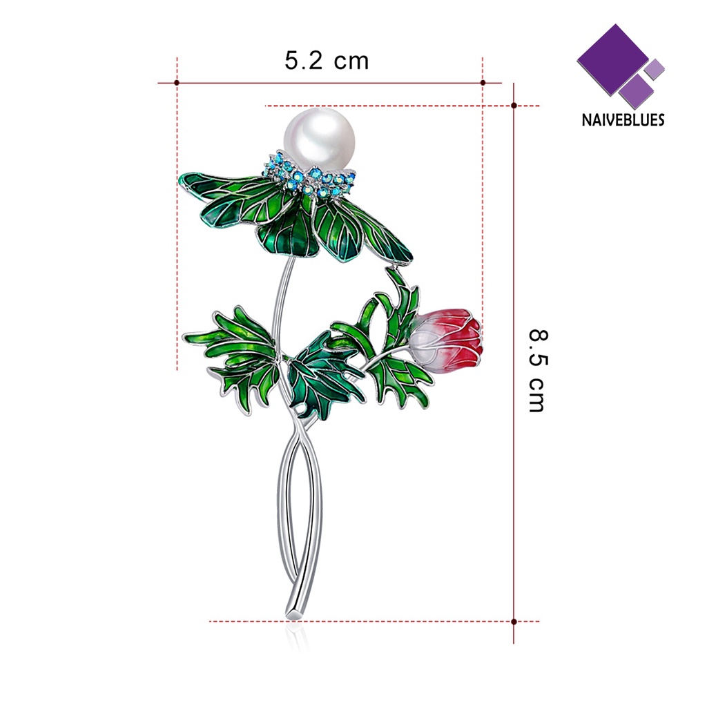 &lt; Naiveblues &gt; Bunga Mawar Sederhana Daun Mutiara Imitasi Berlian Imitasi Pin Kerah Perhiasan