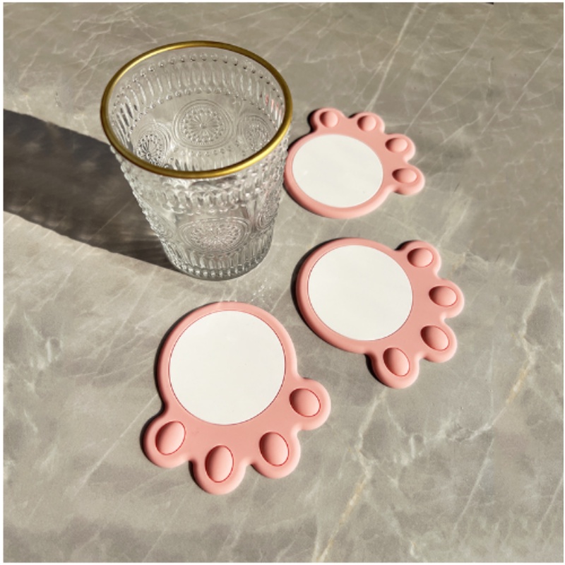 Cute Cat Claw Non-slip Dishes Cup Mat Flexible Home Hot Drink Pads/Coaster Peredam Panas Yang Dapat Dicuci Anti-Melepuh Menebal Mudah Dibersihkan Panci Mangkok Bantal