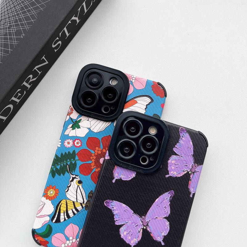 So Pretty Purple Colorful Butterfly Leather Soft Case IP IPhone 7 8 Plus SE 2020 X XR XS Max 11 12 13 14 Pro Max 14 Plus Camera Protect for Women Girls Fashion