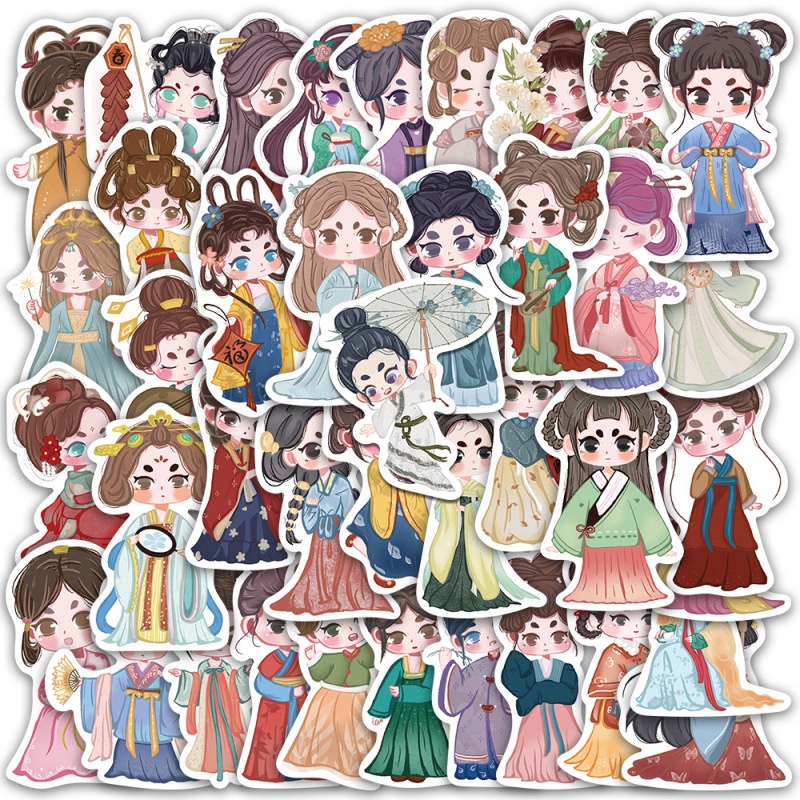 40pcs/pack Lucu Gaya Kuno Cina Figure Gadis Stiker Notebook Cangkir Air Ponsel Graffiti Stiker