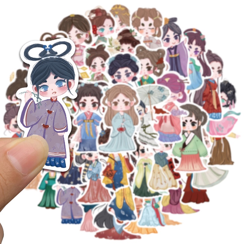 40pcs/pack Lucu Gaya Kuno Cina Figure Gadis Stiker Notebook Cangkir Air Ponsel Graffiti Stiker