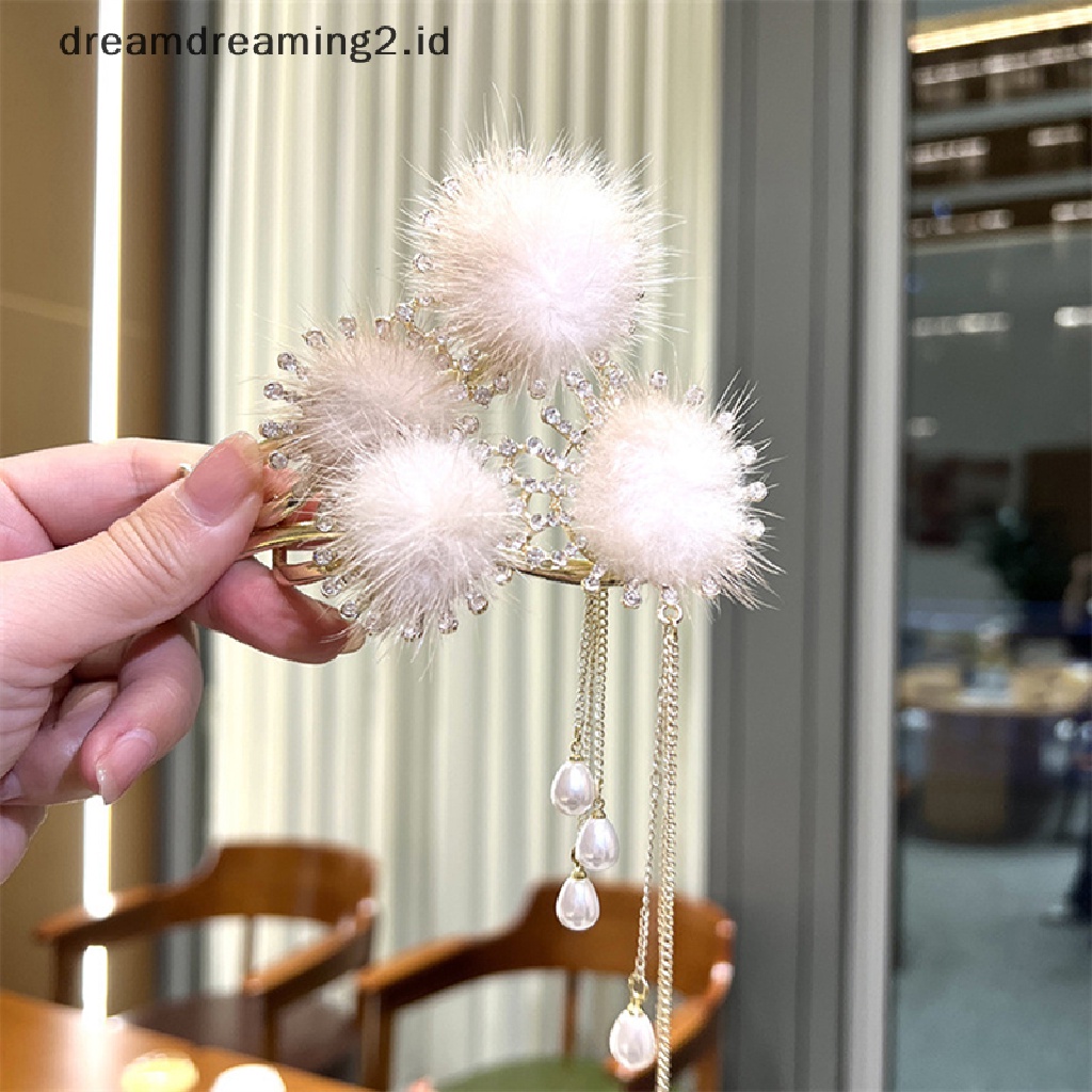 (dream) 1pc Hairball Rumbai Jepit Rambut Rhinestones Twist Clip Hair Clip Wanita Hiasan Kepala Gadis Hairgrip Aksesoris Rambut//