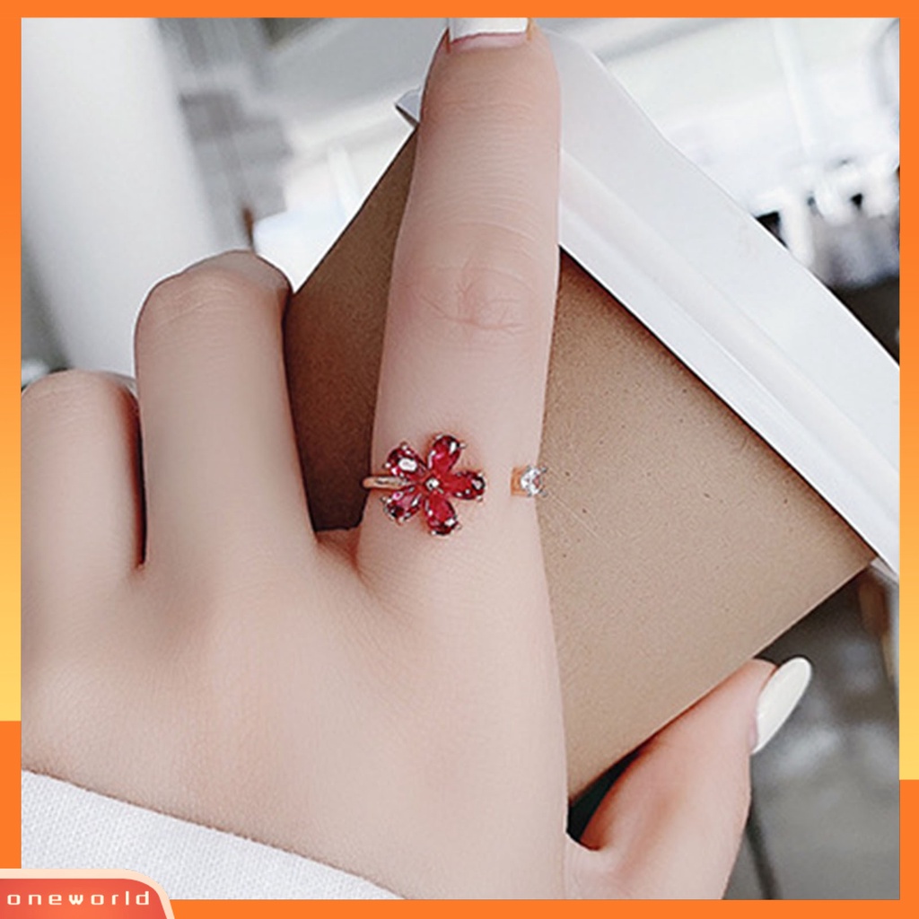 [EONE] Opening Adjustable Bright Luster Gadis Cincin Mewah Cubic Zirconia Bunga Cincin Perhiasan Aksesoris