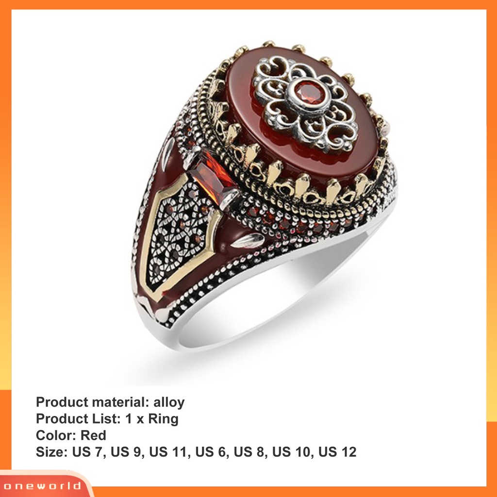 [EONE] Jari Cincin Aksesori Indah Batu Merah Retro Dua Warna Cincin Pria Perjamuan Perhiasan Hadiah Hadiah Hari Valentine