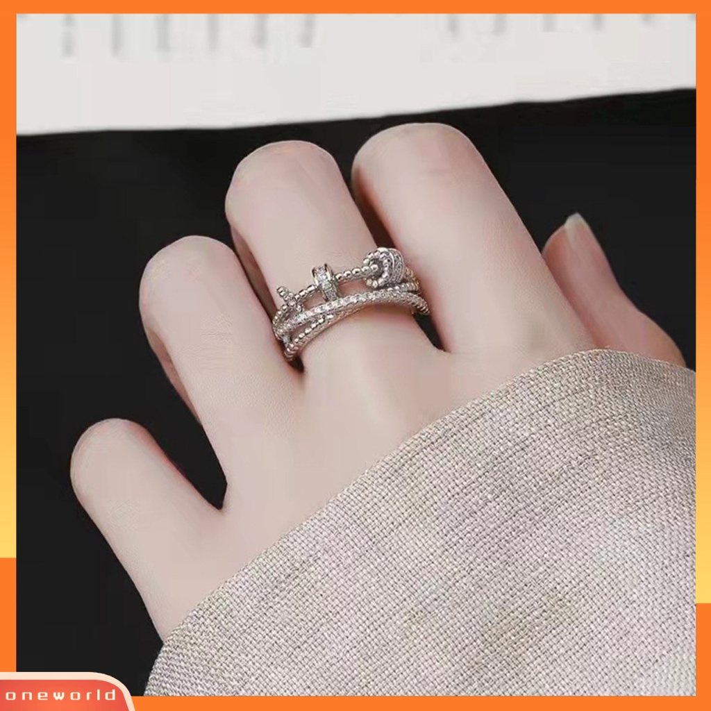 [EONE] Anti Kecemasan Cincin Shiny Cubic Zirconia Inlay Beads Adjustable Ring Decoration Jewelry Accessories Fashion Wanita Pria Kecemasan Worry Finger Stress Relief Rings Perhiasan Hadiah