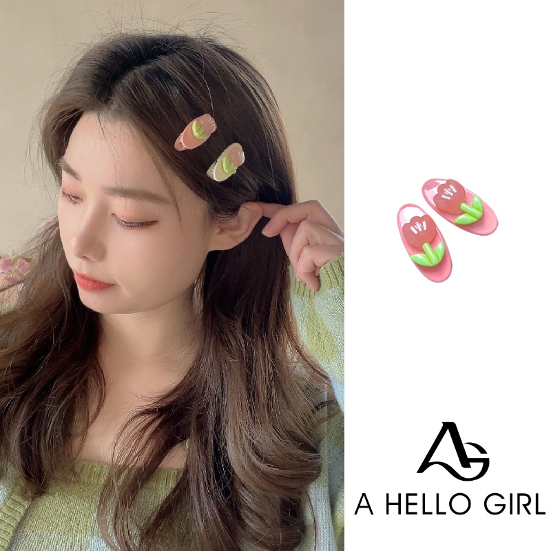 Ahellogirl 2pcs/set Jepit Rambut Tulip Korea Bunga Oval Hair Clip Poni Clip