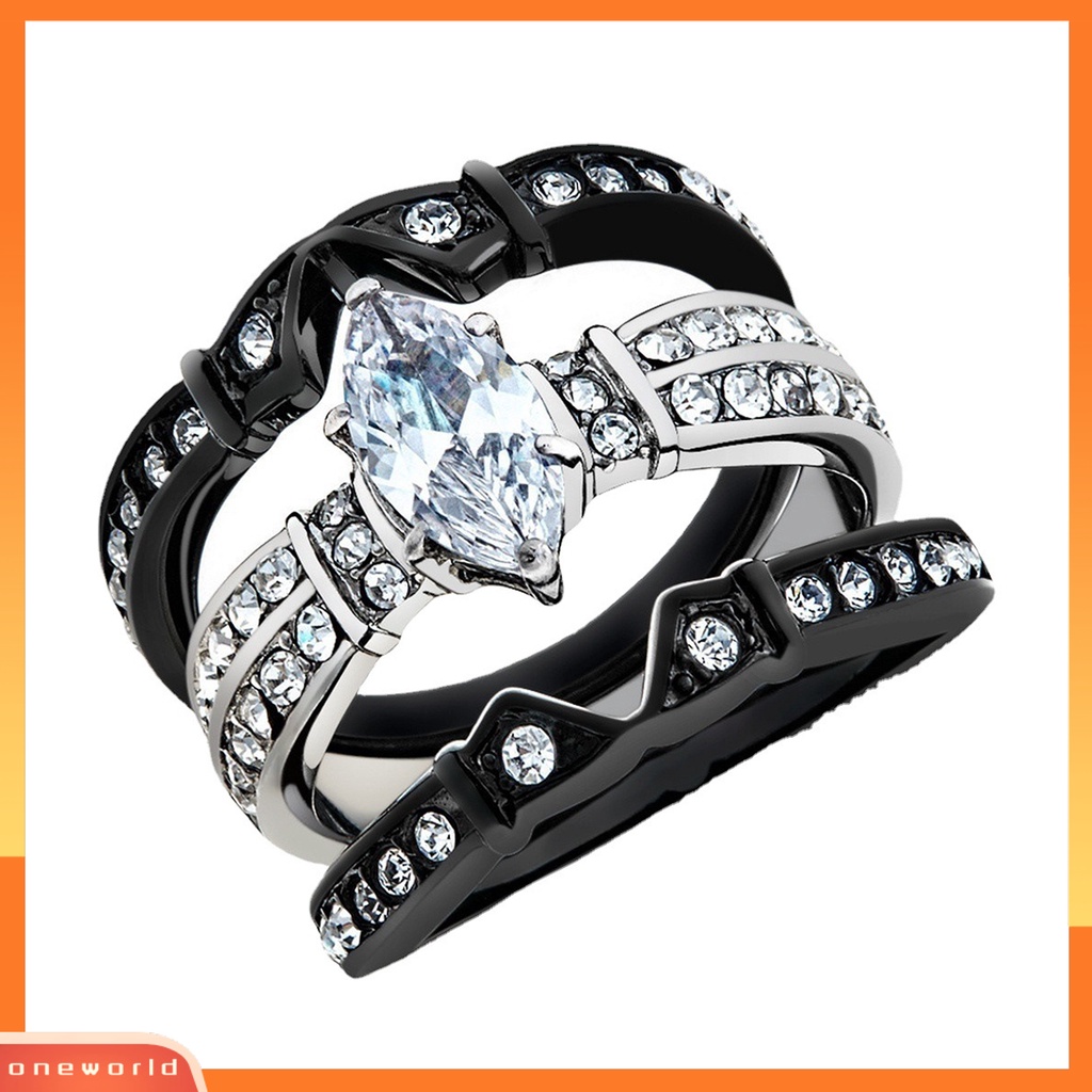 [EONE] 3 Pcs Wanita Cincin Mewah Tiga Lapisan Mengkilap Cubic Zirconia Hias Berkilau Platinum Disepuh Wanita Lamaran Rings Perhiasan Pernikahan Aksesori Fashion