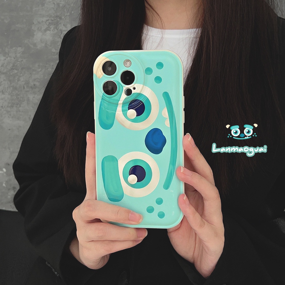 IPHONE Kartun Lucu Monster Biru Kecil Bulat Pelindung Lensa Kamera Phone Case Cover Untuk Iphone7 8 PLUS X XR XS 11 12 13 14 PRO MAX SE 2020