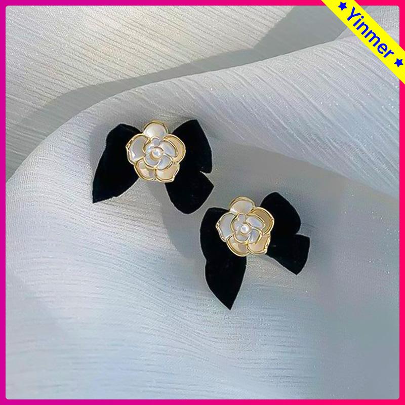 COD✨ Anting bunga Camelia Korea anting busur Vintage Prancis anting premium desain untuk wanita-Yinmer