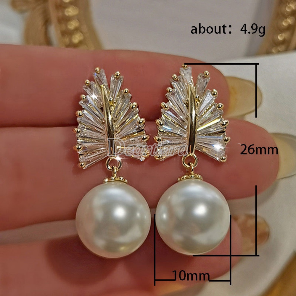 Temperamen Anting Fashion Wanita Anting Mutiara Imitasi Indah Anting Gandum Anting Zirkon